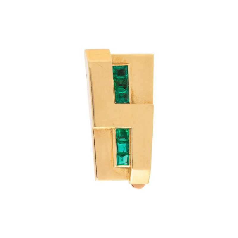 FRENCH, BICOLOR GOLD AND EMERALD DRESS CLIP