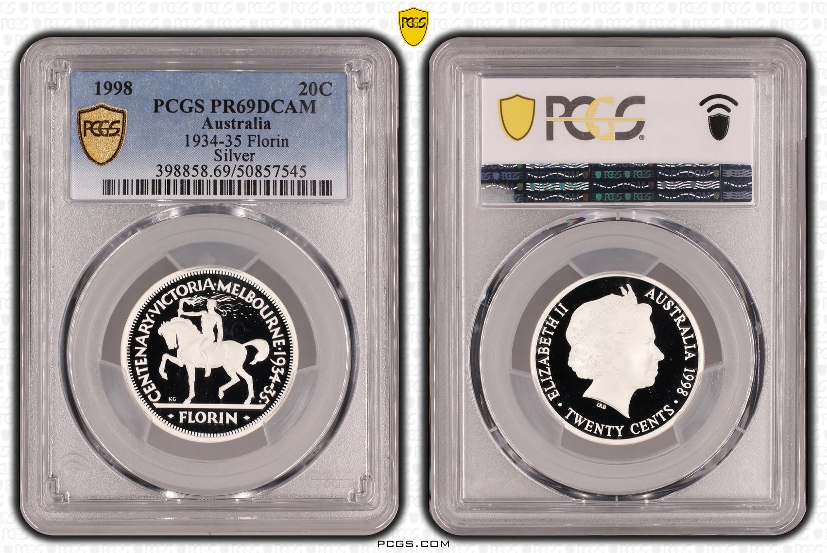 1934-35 Florin Silver, Twenty Cent, 1998, PCGS PR69DCAM