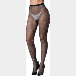 JAFINSY SPARKLE RHINESTONE FISHNET TIGHTS FOR WOMEN - SEXY HIGH WAIST MESH STOCKINGS FOR VALENTINES RAVE PARTY