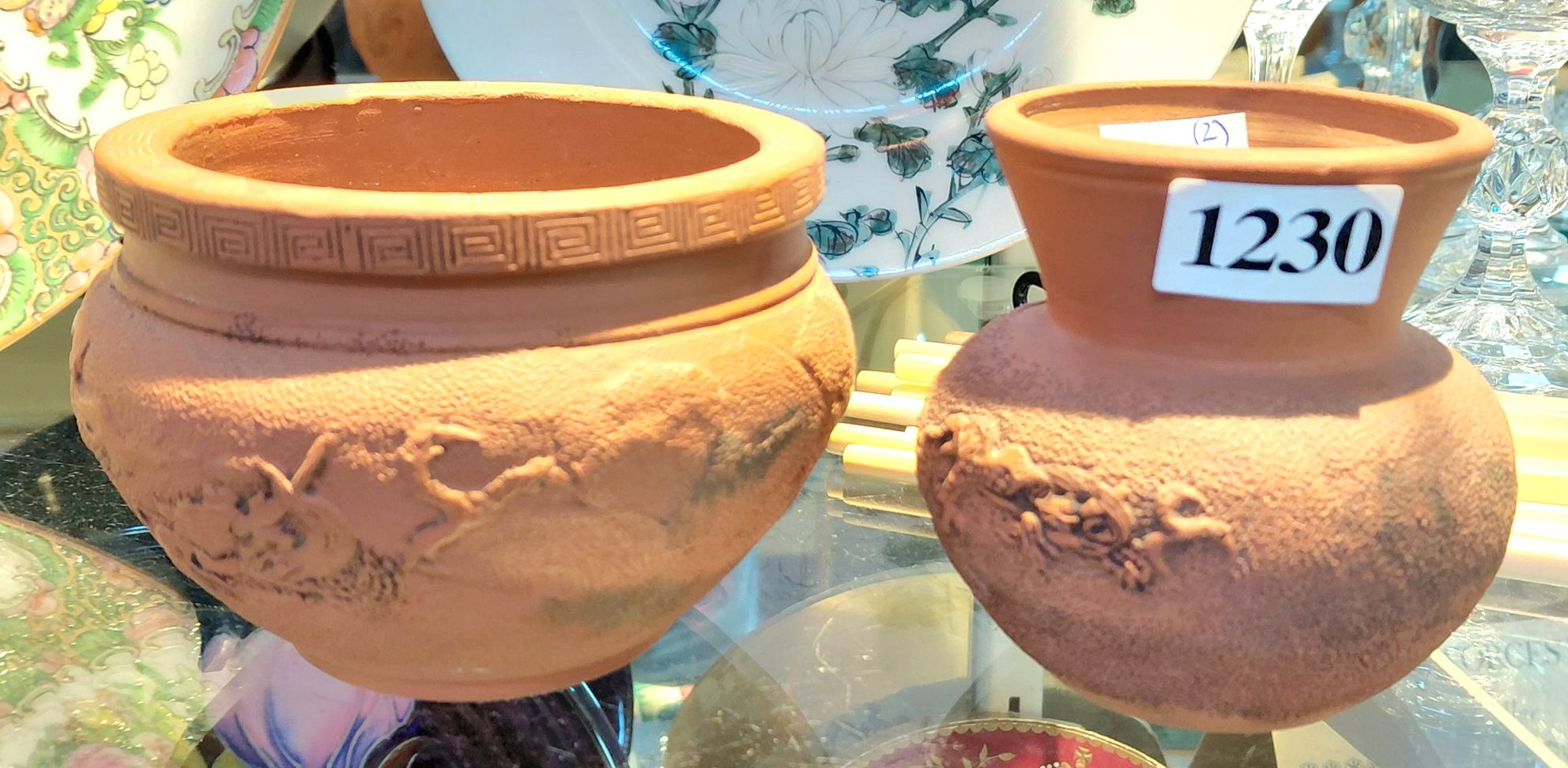 2 Japanese Dragon Pottery Pots
