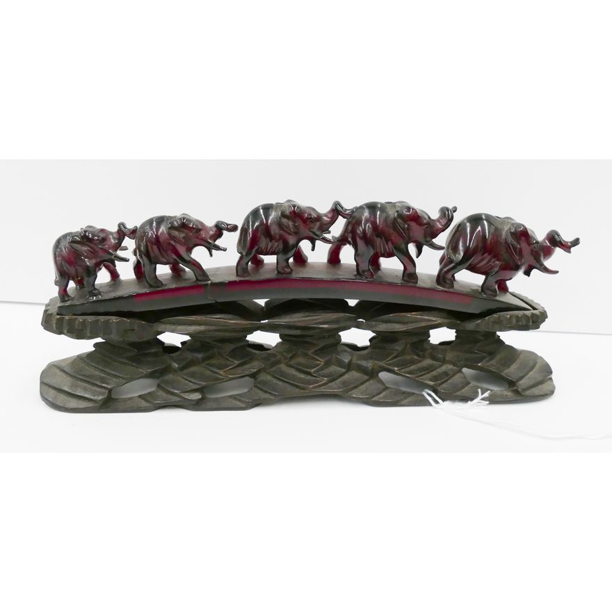 Old Chinese Carved Amber Elephant Bridge w/ Stand- has repair- 8''