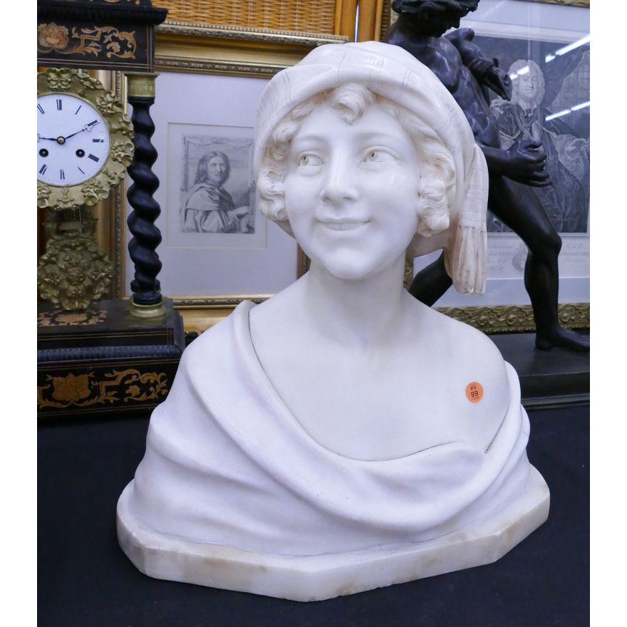 Antique Italian Signed Carved Marble Portrait Bust- 17x16''