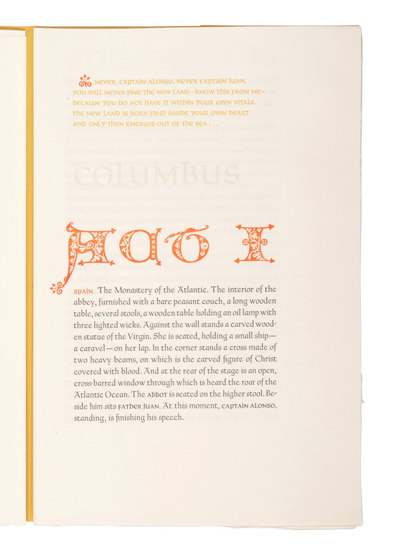 [ALLEN PRESS]. KAZANTZAKIS, Nikos (1883-1957). Christopher Columbus. Kentfield, CA: Allen Press, 1972. 