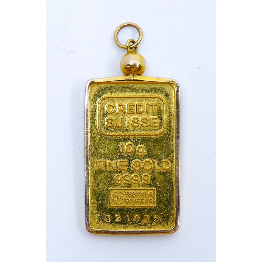 Credit Suisse 10g .999 Gold Bar Pendant 1.5'' - 10.7 Grams TW