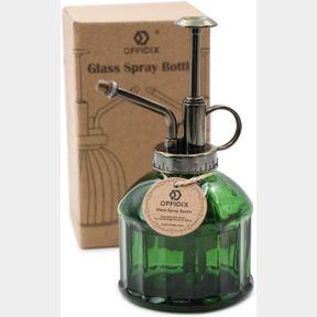 6.8 OUNCES OFFIDIX GLASS PLANT MISTER, 6.3 INCHES TALL VINTAGE STYLE SPRITZER BRONZE PLASTIC TOP PUMP ONE HAND WATERING CAN INDOOR