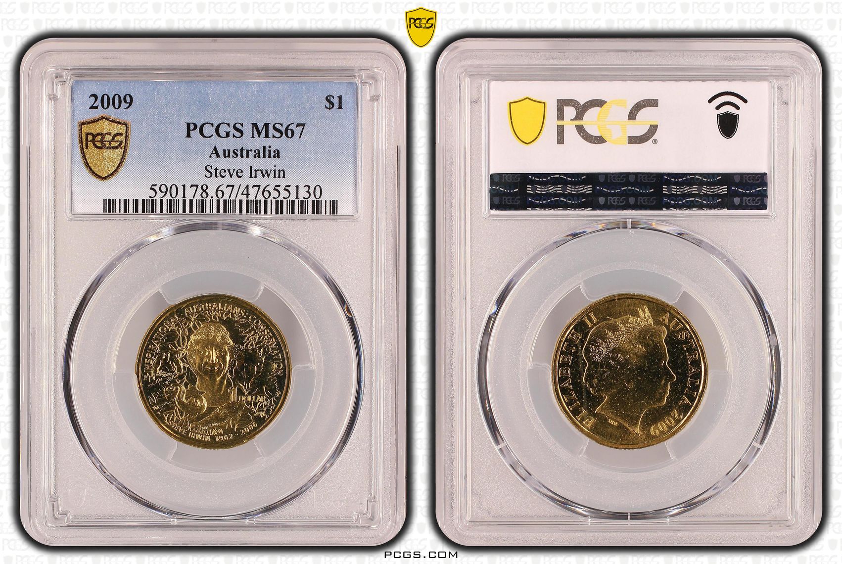 Elizabeth II, Steve Irwin, One Dollar, 2009, PCGS MS67