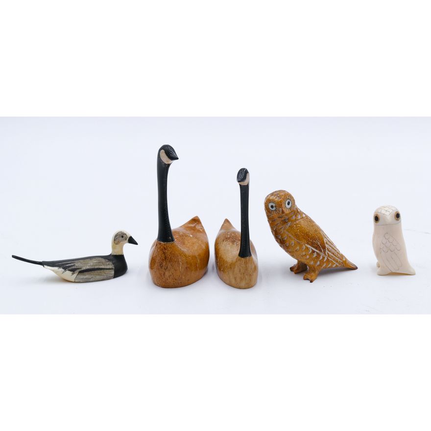 5pc Inuit Carved Small Geese & Owl Figures 1.5'' to 3''
