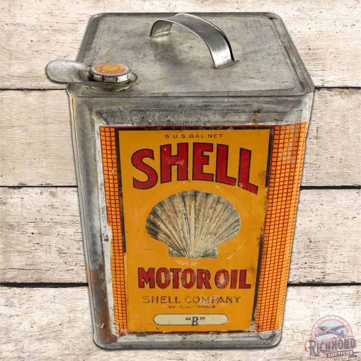 Shell Oil Company of California 5 Gallon Metal Motor Oil Can w/ Logo