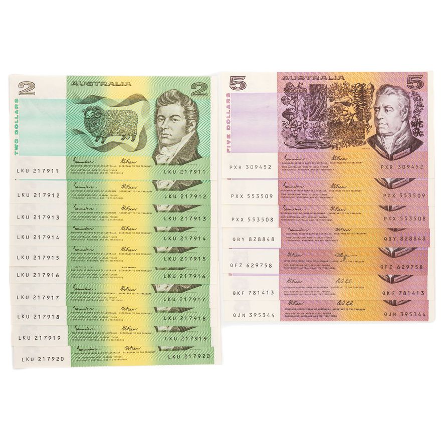 Two Dollars - Five Dollars, 1985 - 1991,  gEF - UNC