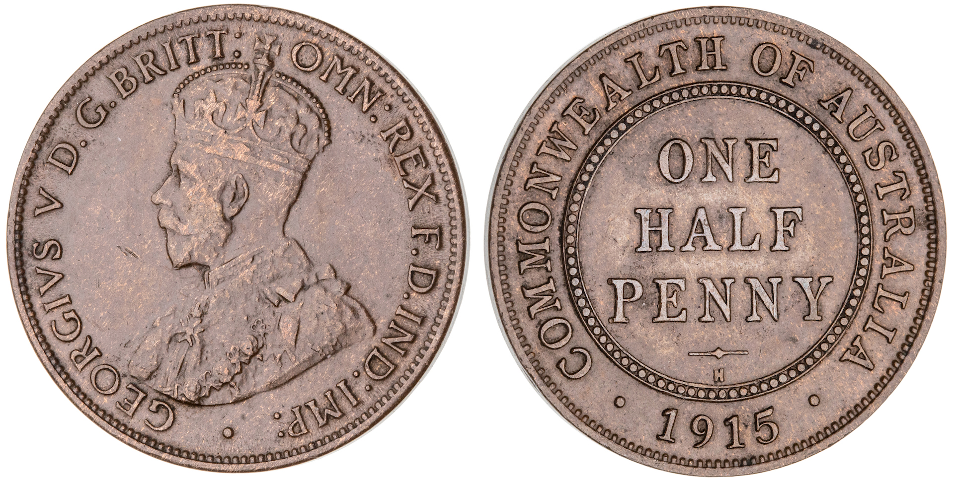 George V, Halfpenny, 1915-H, aVF