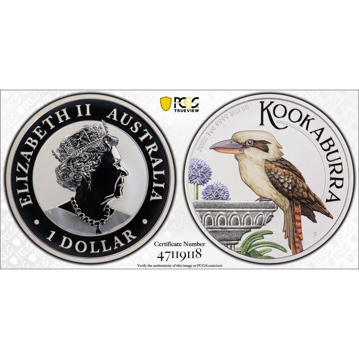 Kookaburra Colorized - World Money Fair  POP 5/0, 1oz Silver, One Dollar, 2022-P, PCGS MS70