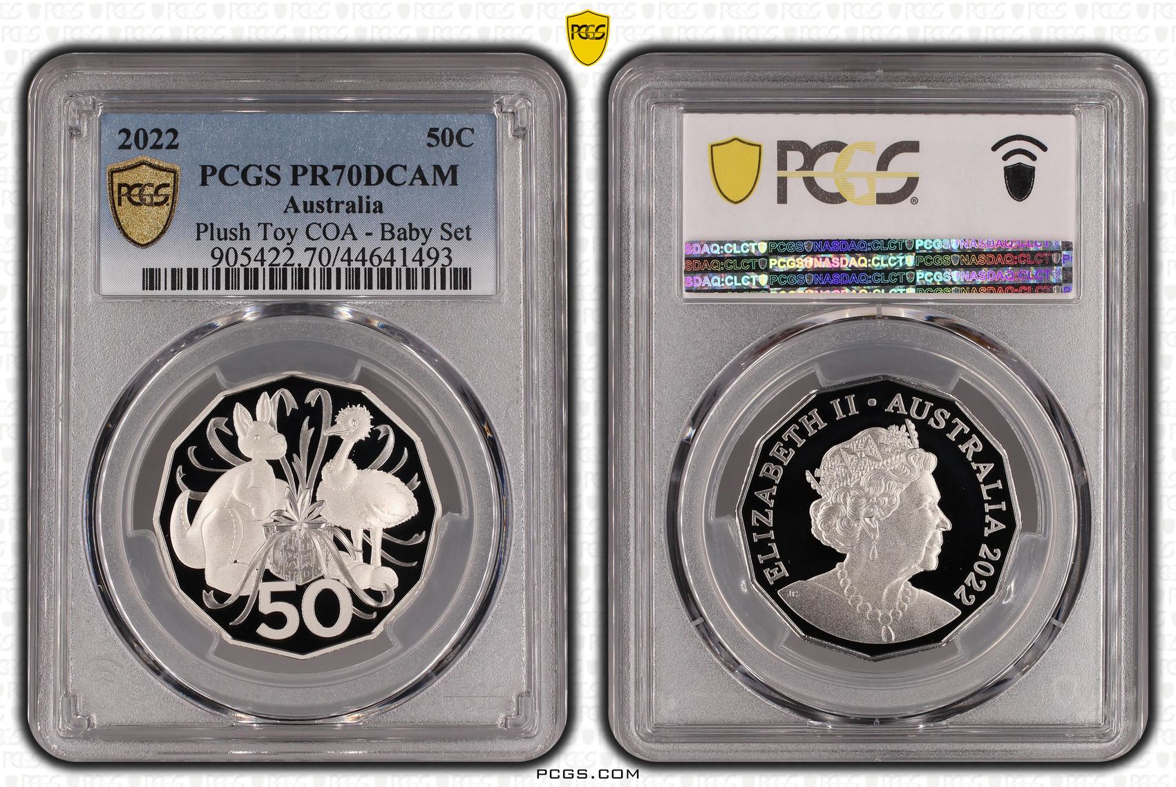 2022 Australia Fifty Cent, 50c Plush Toy COA - Baby Set PCGS - PR70DCAM POP 23/0 -493