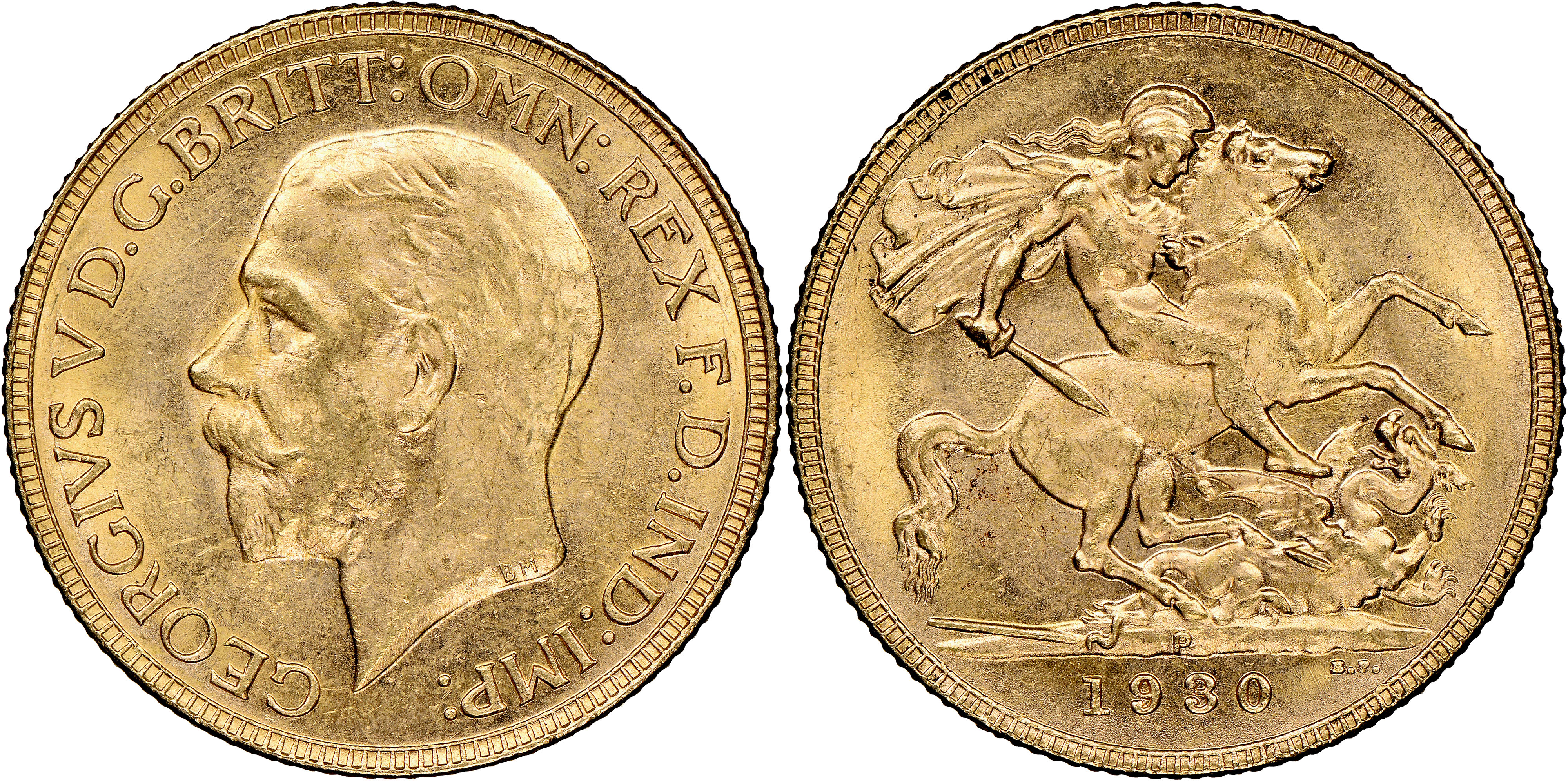 95 · George V, St George Reverse, Sovereign, 1930-P, NGC MS63