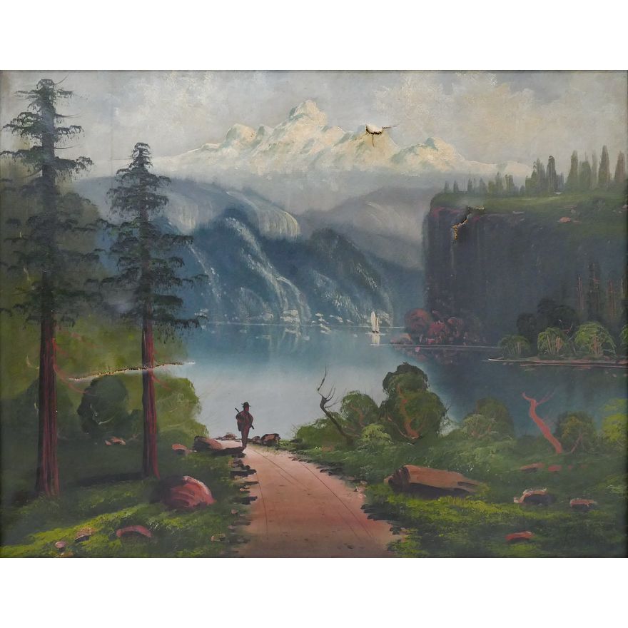 Antique F.B. Adams Landscape Oil Framed 28''x34'' - Damaged