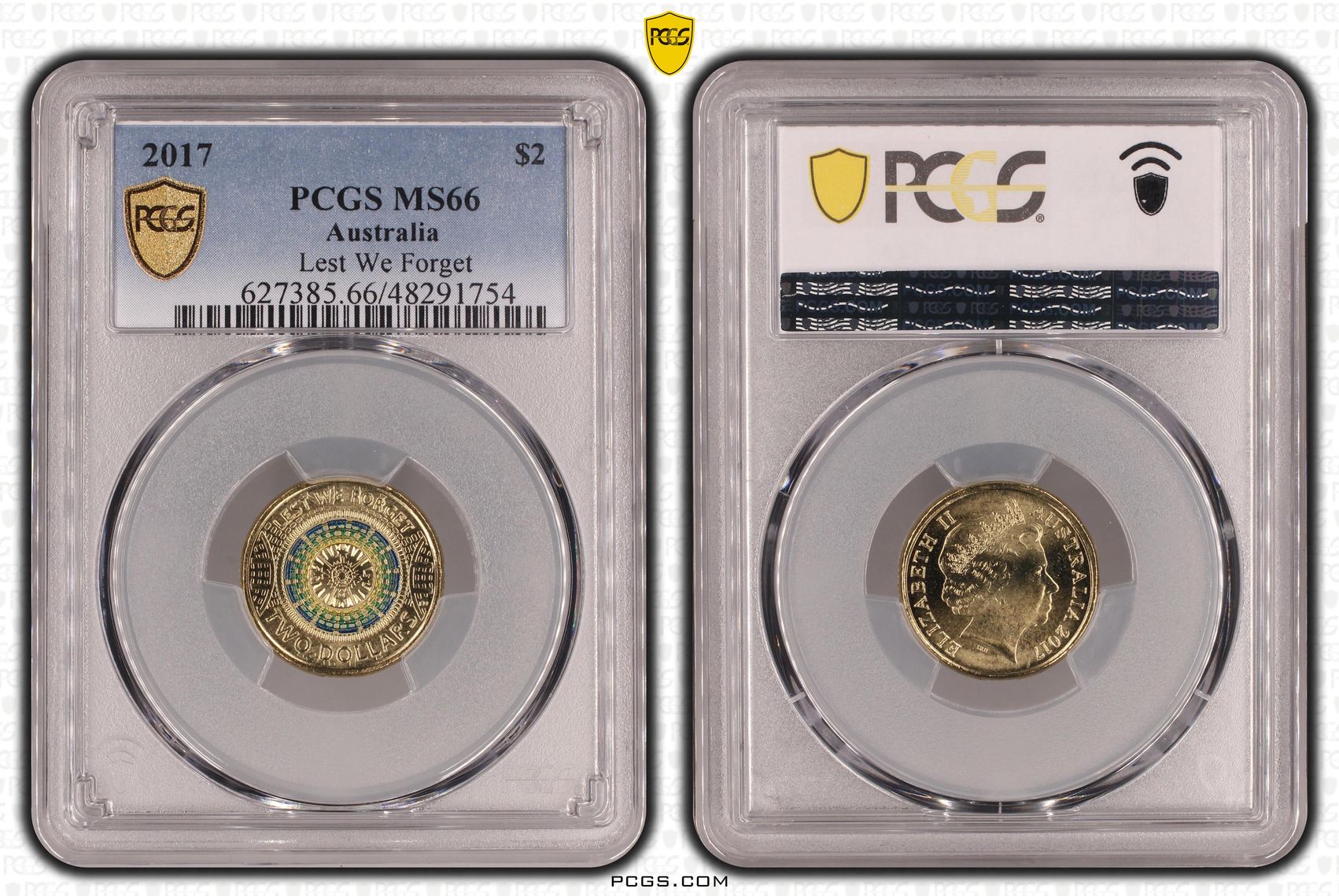 Lest We Forget Colourised, Two Dollar, 2017, PCGS MS66
