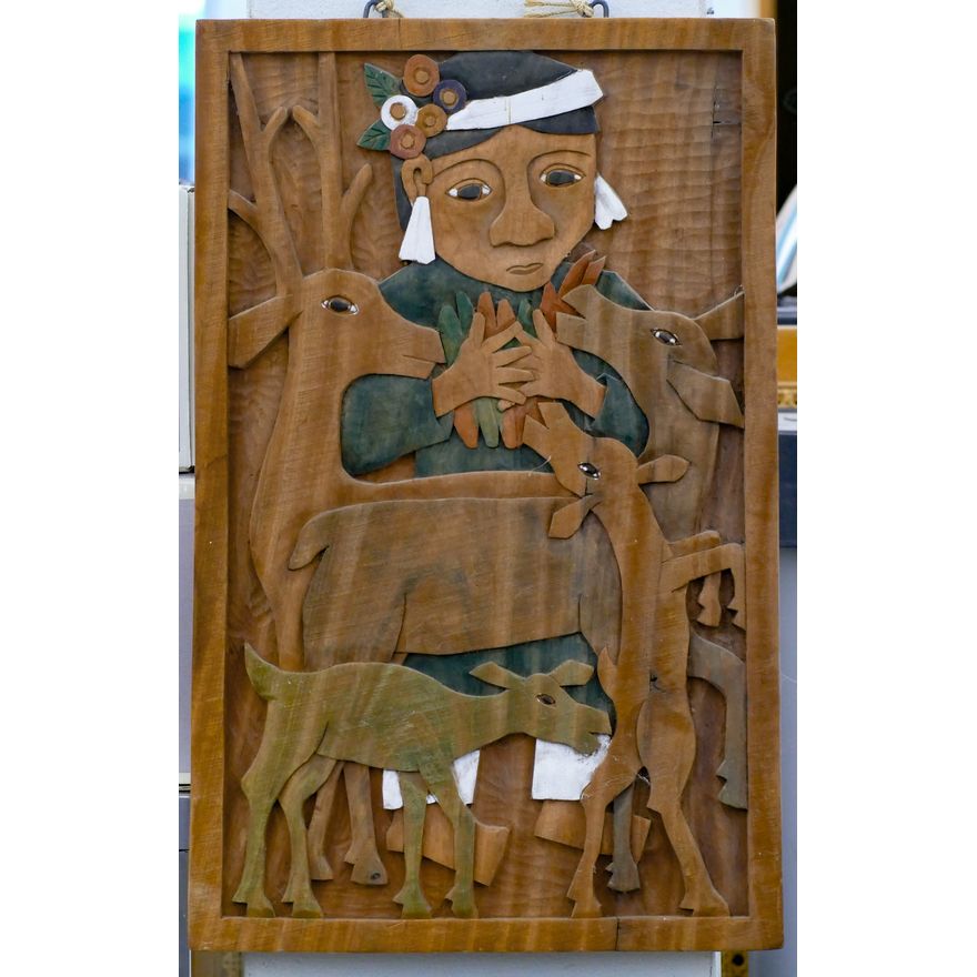 South American Carved Wood Hanging Panel 18''x11''
