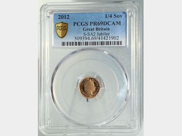 2012 ELIZABETH II GOLD PROOF QUARTER SOVEREIGN PR69 DCAM
