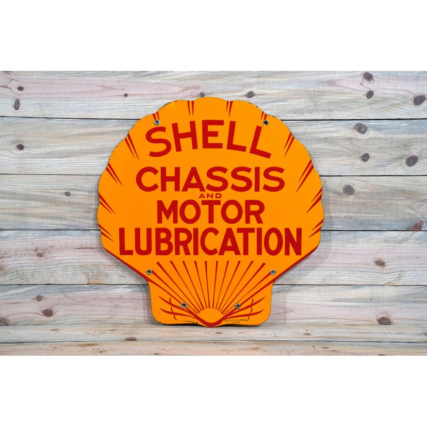 Shell Chassis & Motor Lubrication Double Sided Porcelain Sign TAC 9.25
