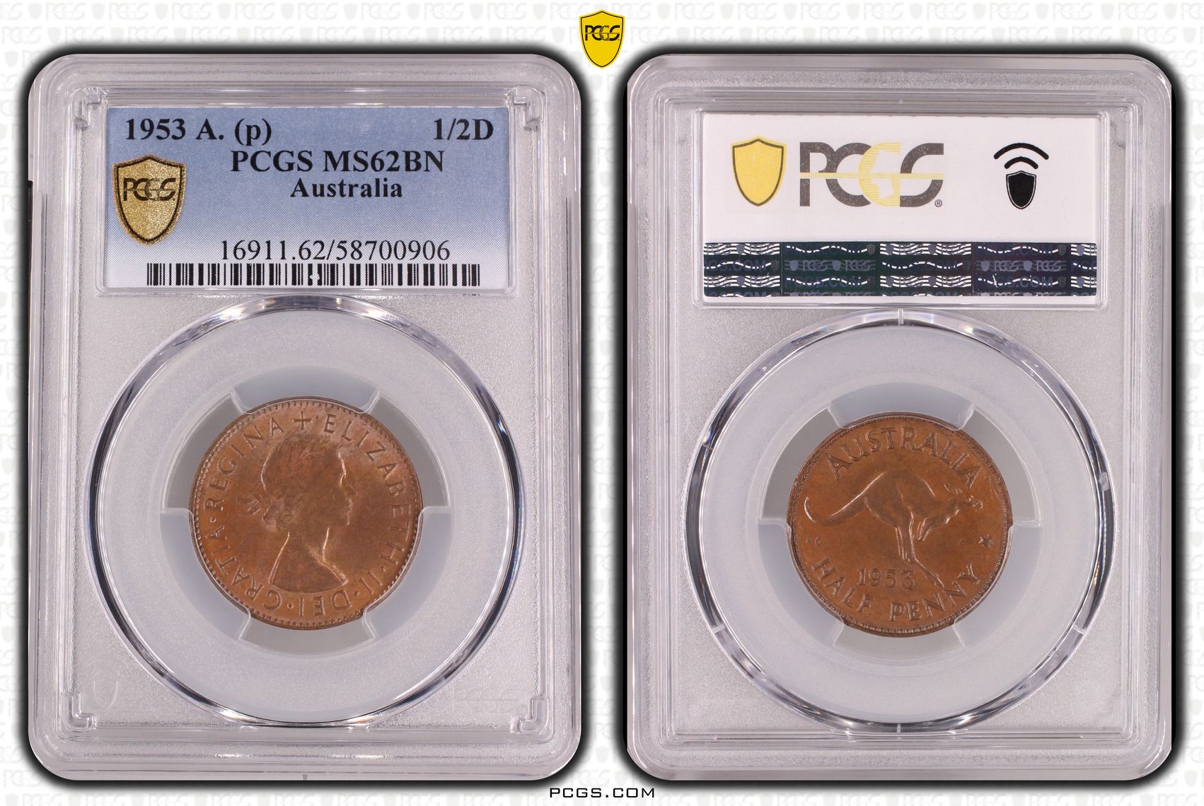 Elizabeth II, Halfpenny, 1953 A. (p), PCGS MS62BN