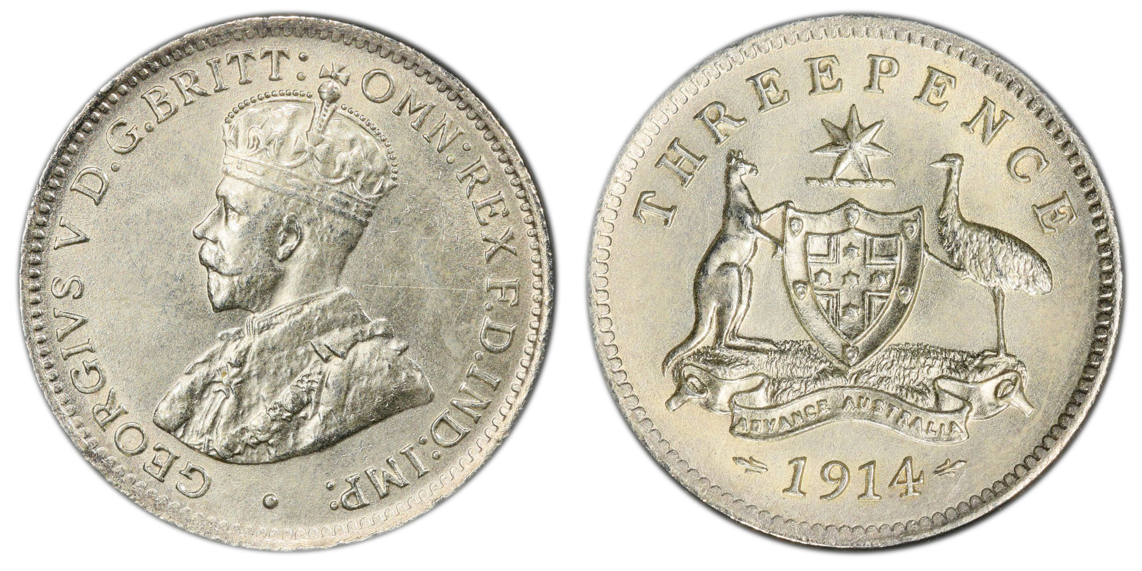 George V, , Threepence, 1914, PCGS MS63