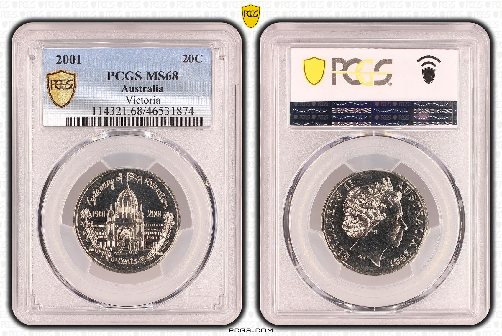Elizabeth II, Victoria, POP 13/0, Twenty Cent, 2001, PCGS MS 68