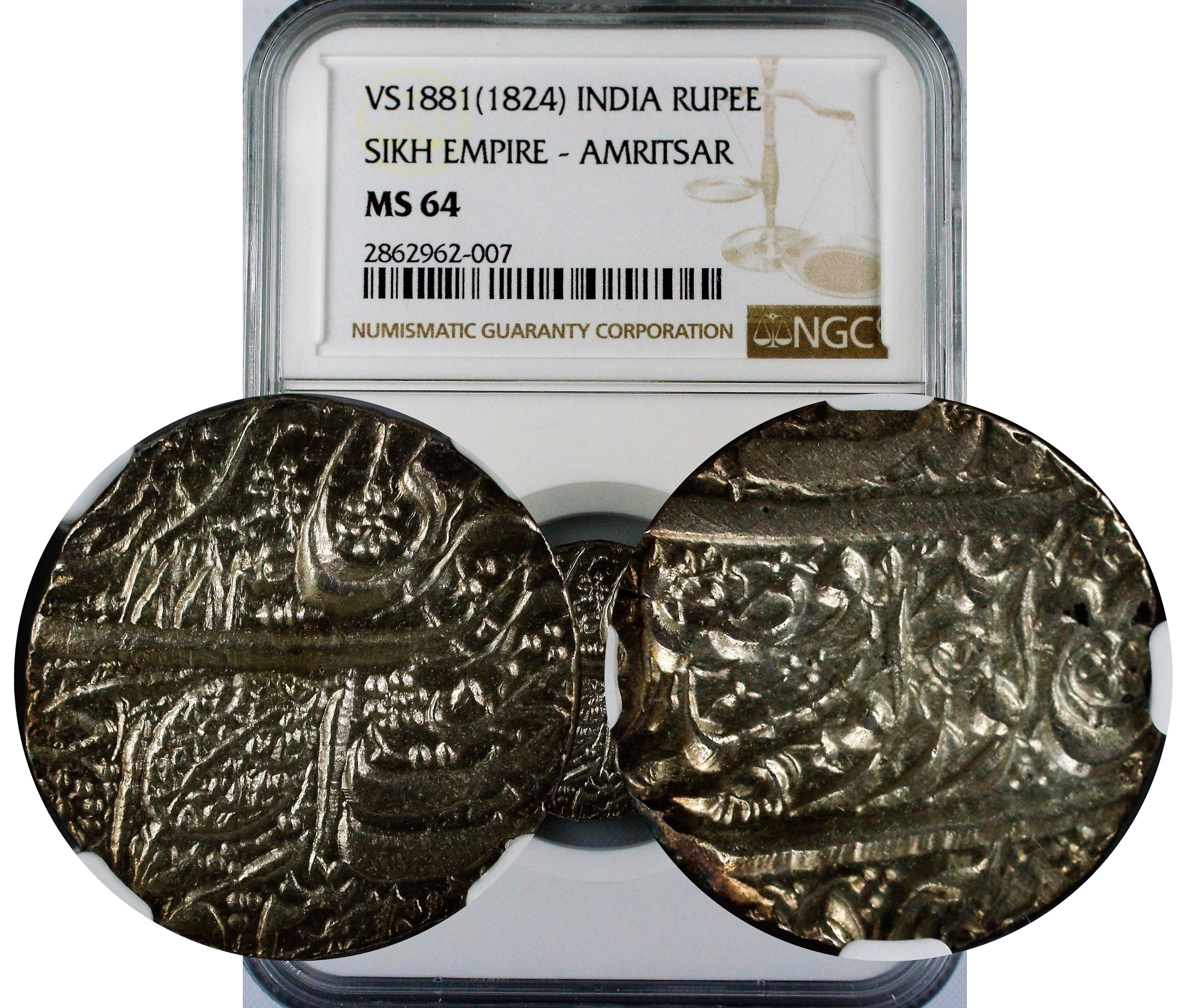 India Sikh Empire VS1884//93 Rupee - Amritsar Mint NGC MS64