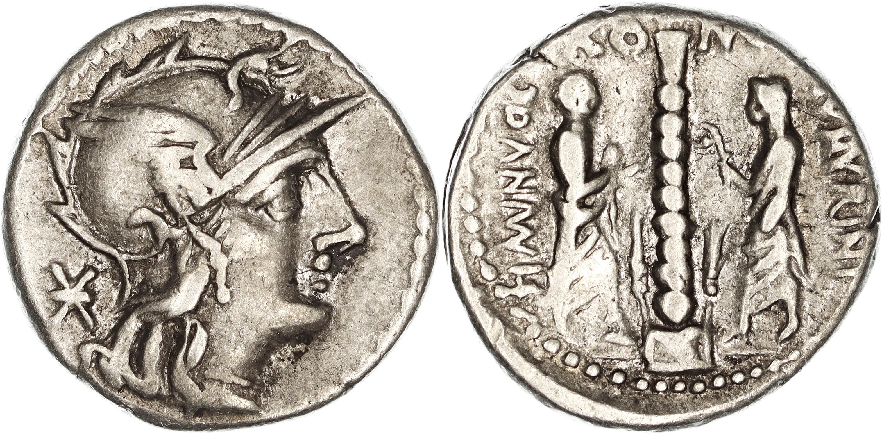 Roman Republic, Ti. Minucius C.f. Augurinus, Silver Denarius, 134 BC, nVF