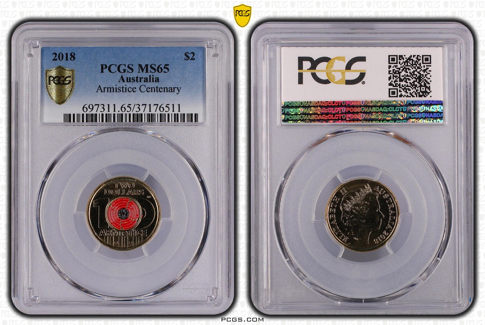 Elizabeth II, Armistice Centenary, Two Dollar, 2018, PCGS MS65