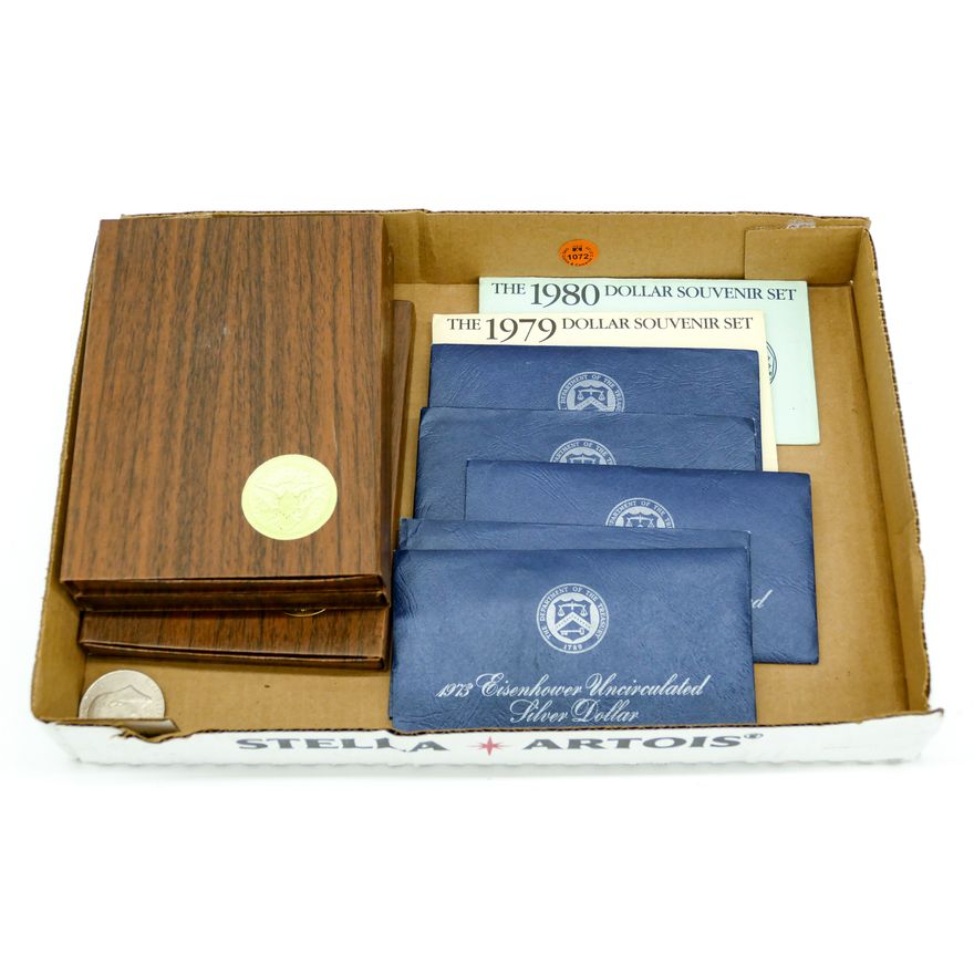 Box 8pc US Eisehower Silver & Proof Dollars etc.