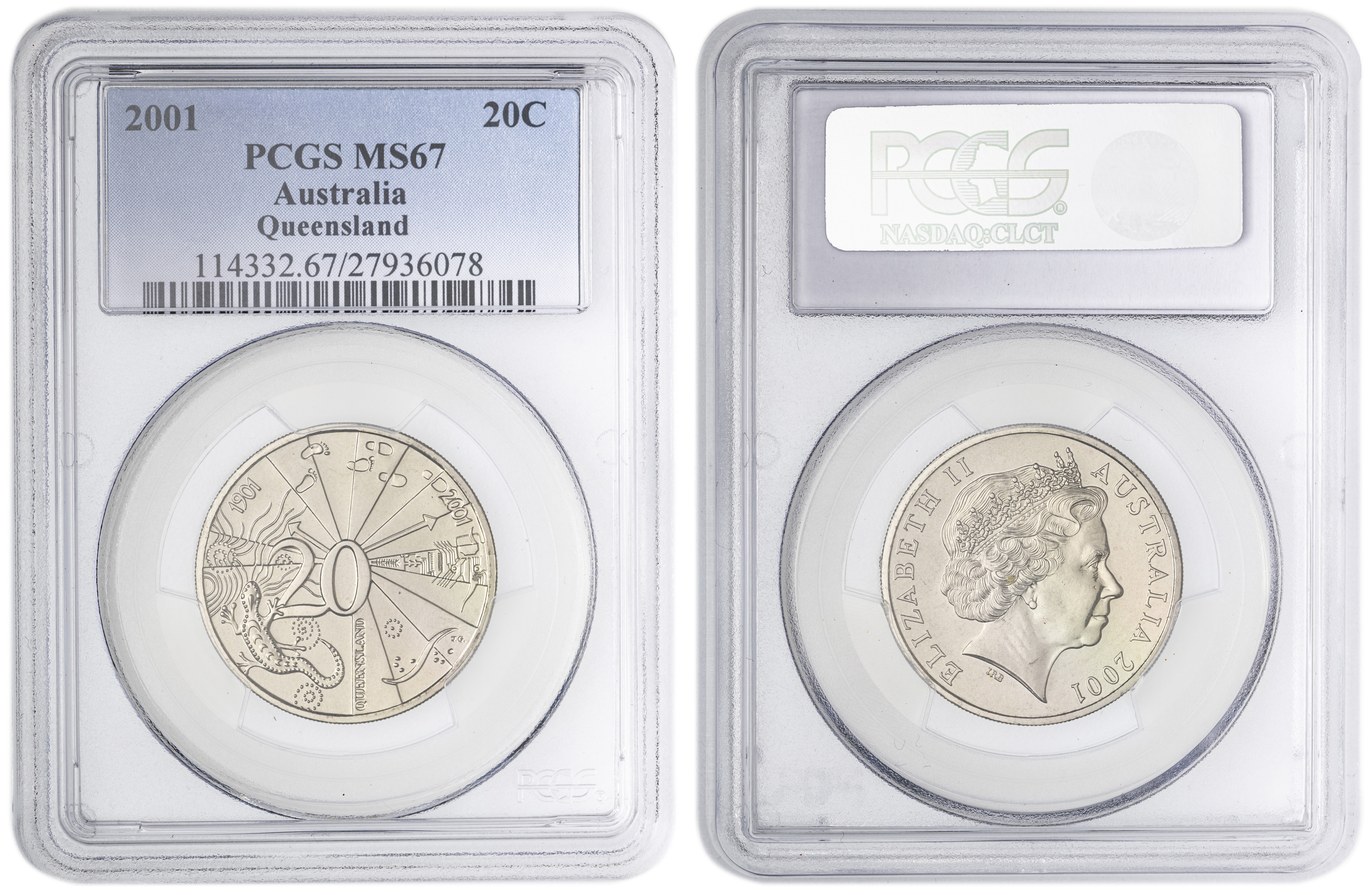 Queensland , Twenty Cent, 2001, PCGS MS67