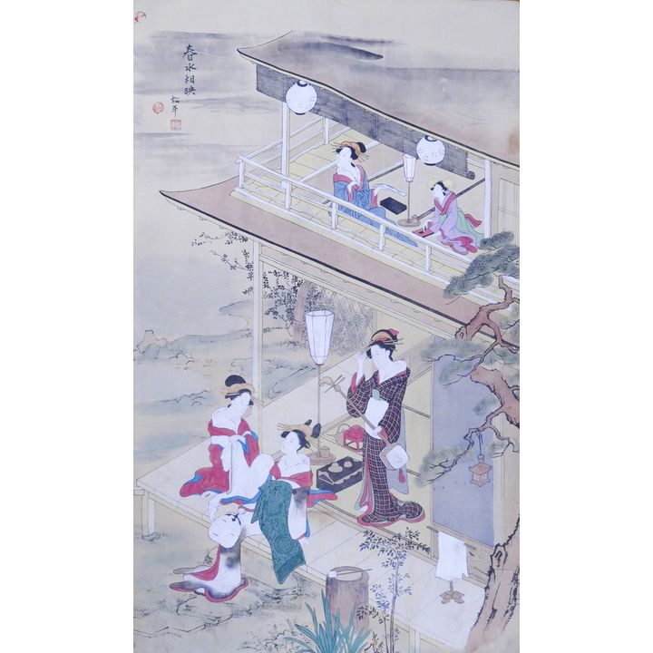 Japanese Scroll Painting of Geishas- 60x31''