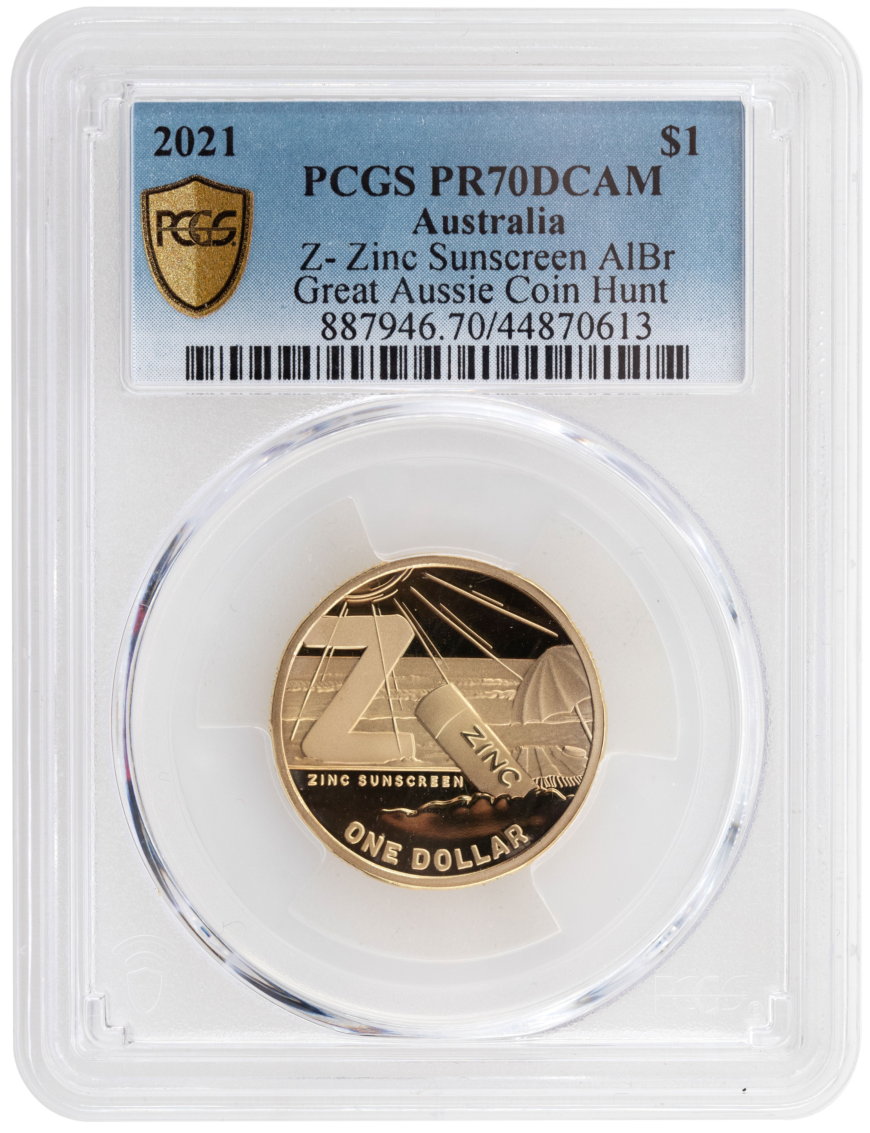 498 · 2021 Australia One Dollar, $1 Z- Zinc Sunscreen AlBr PCGS - PR70DCAM POP 15/0 -613