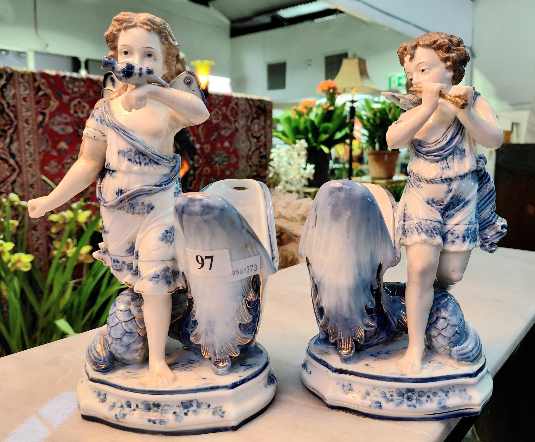 97 · ANTIQUE CHERUB SPILL VASES