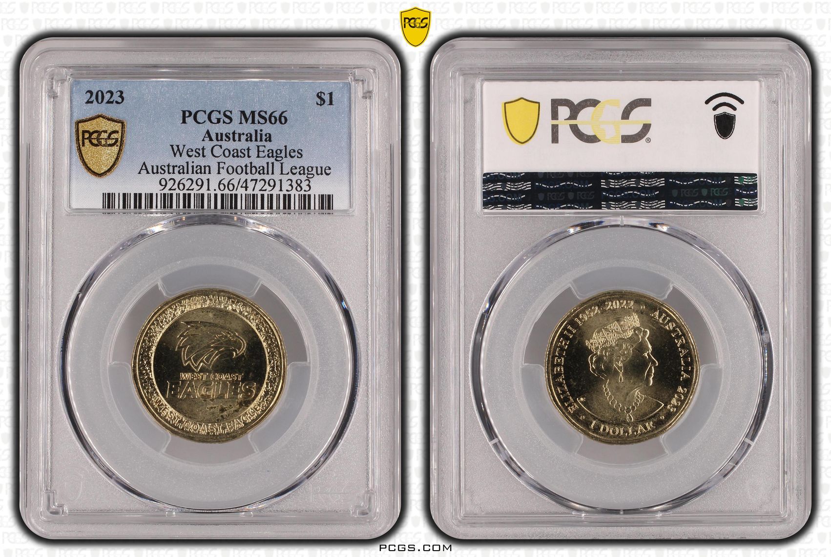Elizabeth II, AFL - West Coast Eagles POP 11/0, One Dollar, 2023, PCGS MS66