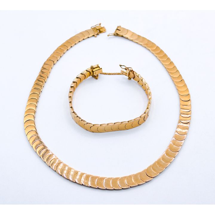 2pc Peruvian 18k Modern Snake Scale Necklace & Bracelet 10mm - 79.8 Grams