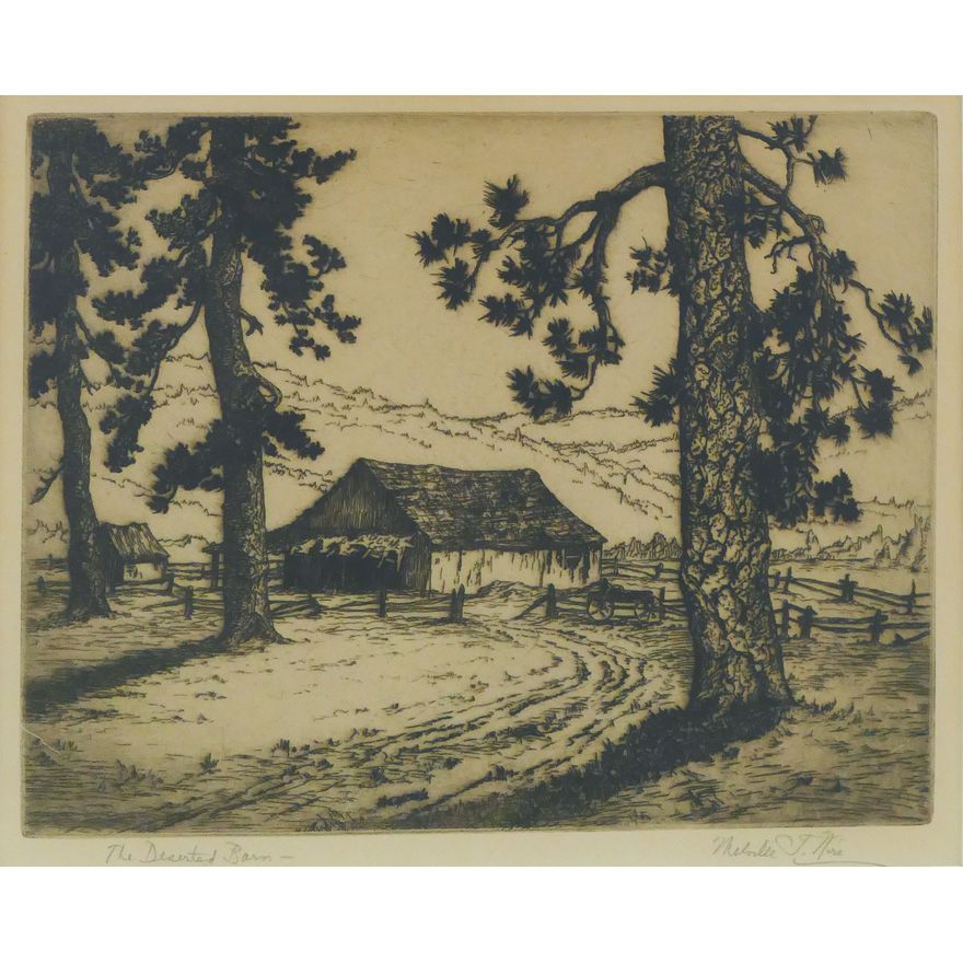 Melville Wire 'The Deserted Barn' Etching.