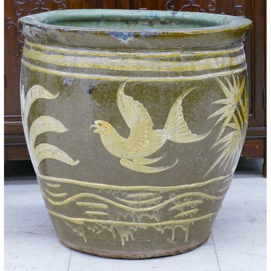 Old Chinese Large Pottery Egg Jar 18.5''x19.5''