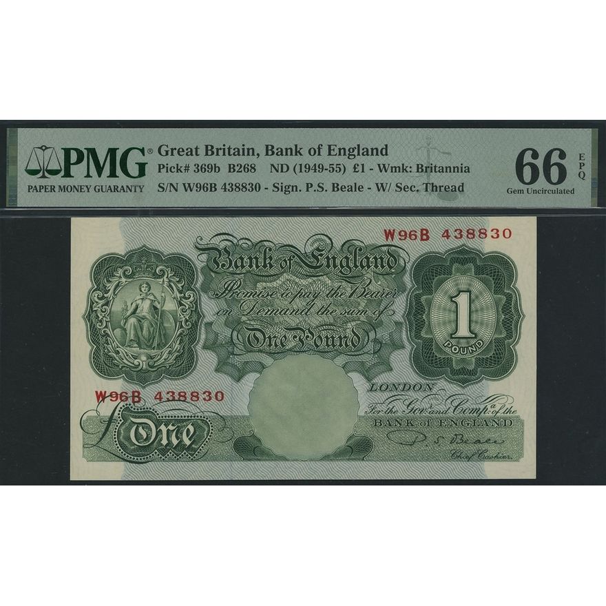 Bank of England, [2 notes] P. S. Beale, £1, £5, 1949-55, serial numbers ...