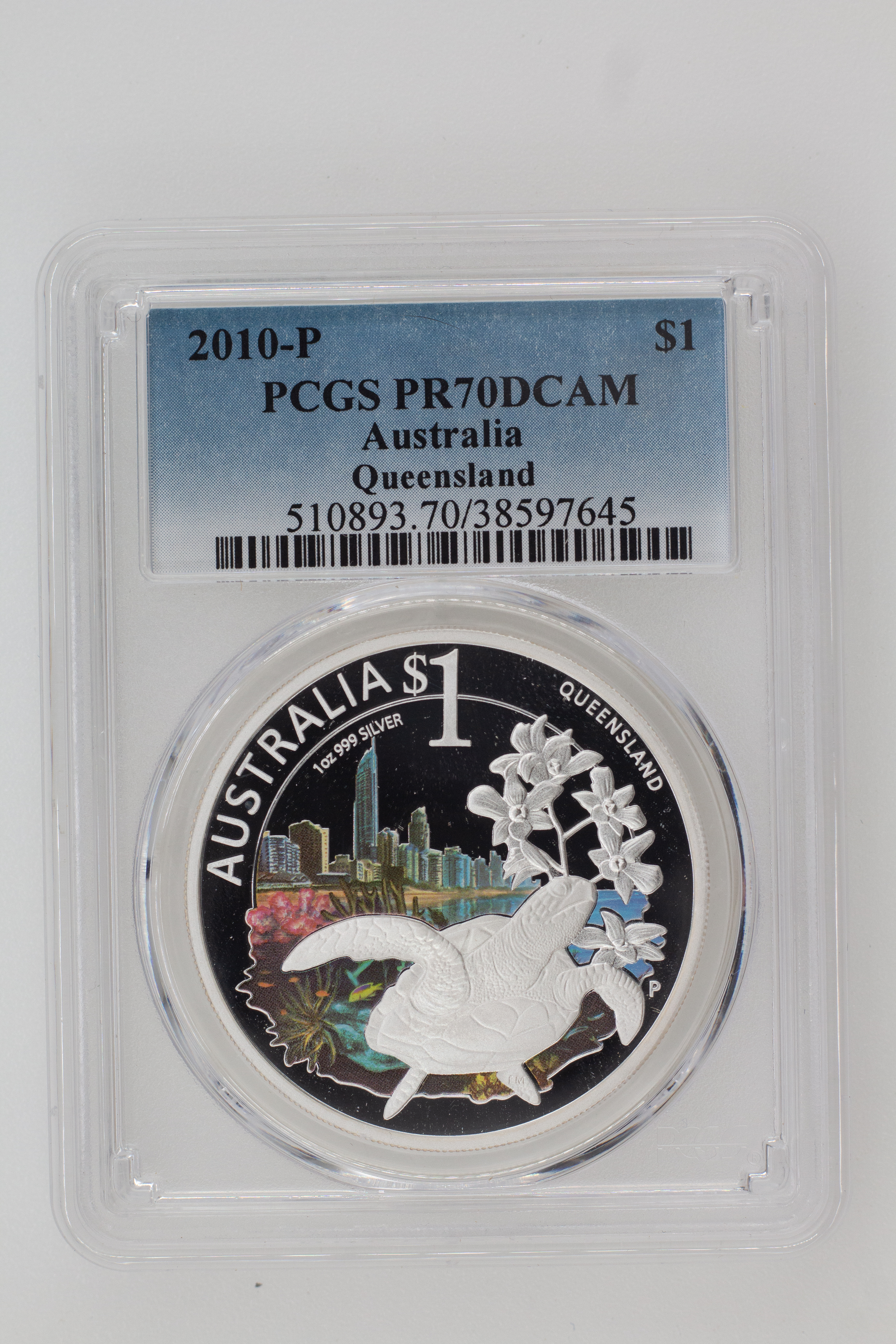 2010-P Australia One Dollar, $1 Proof Queensland-Sea Turtle PCGS - PR70DCAM POP 2/0 -645