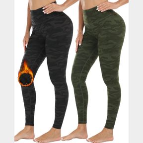2 PACK FLEECE LINED WINTER LEGGINGS WOMEN,HIGH WAISTED THERMAL WARM WORKOUT YOGA PANTS GREEN, XL