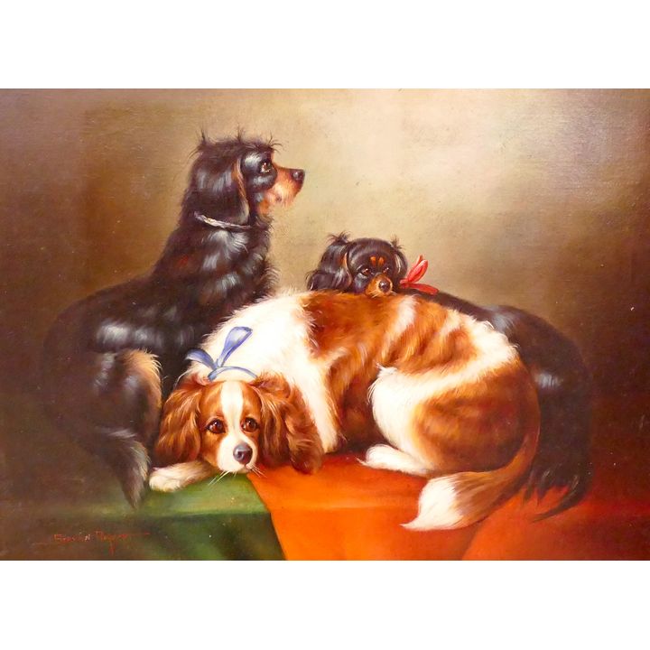Steven Rogers 3 Dogs Oil Painting Framed- 25x33''