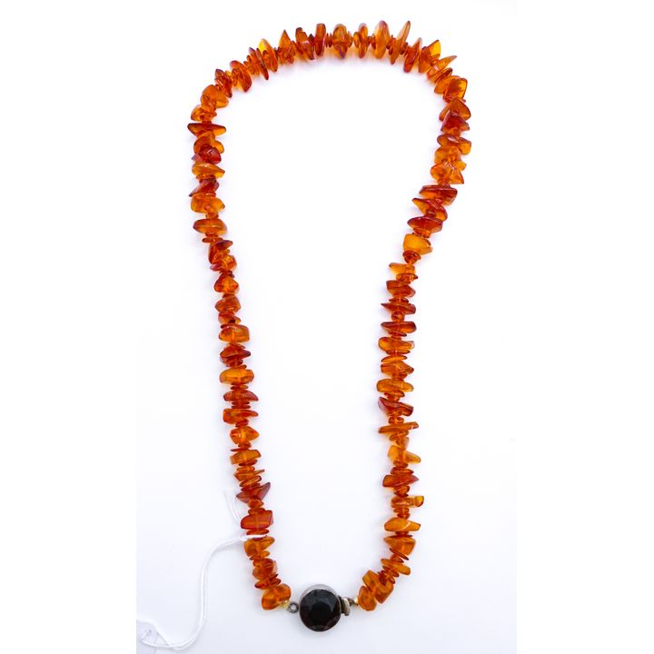 Sterling Natural Cherry Amber Bead Long Necklace 28'' - 73 Grams