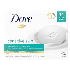 DOVE BEAUTY BAR MORE MOISTURIZING THAN BAR SOAP FOR SOFTER SKIN, FRAGRANCE-FREE, HYPOALLERGENIC BEAUTY BAR SENSITIVE SKIN WITH GEN