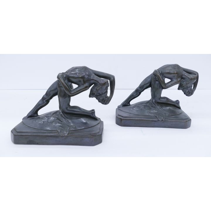 Art Deco Female Nude Metal Bookends- 6.5''