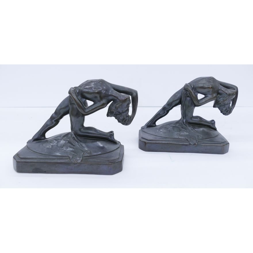 Art Deco Female Nude Metal Bookends- 6.5''