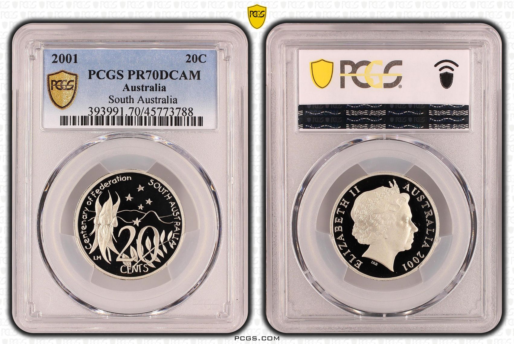 South Australia, Top pop, Twenty Cent, 2001, PCGS PR70DCAM