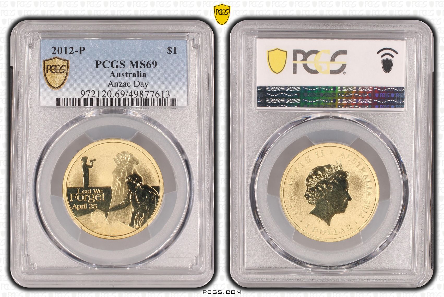 Anzac Day POP 20/0, One Dollar, 2012-P, PCGS MS69