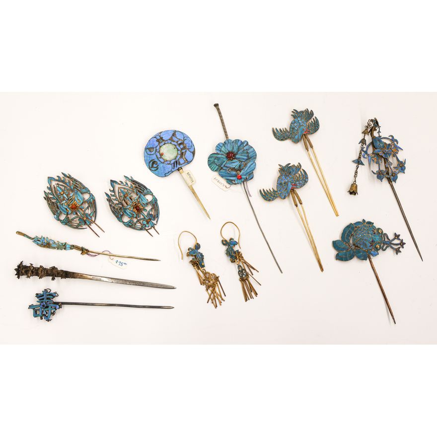 12pc Chinese Kingfisher Feather Hair Ornaments