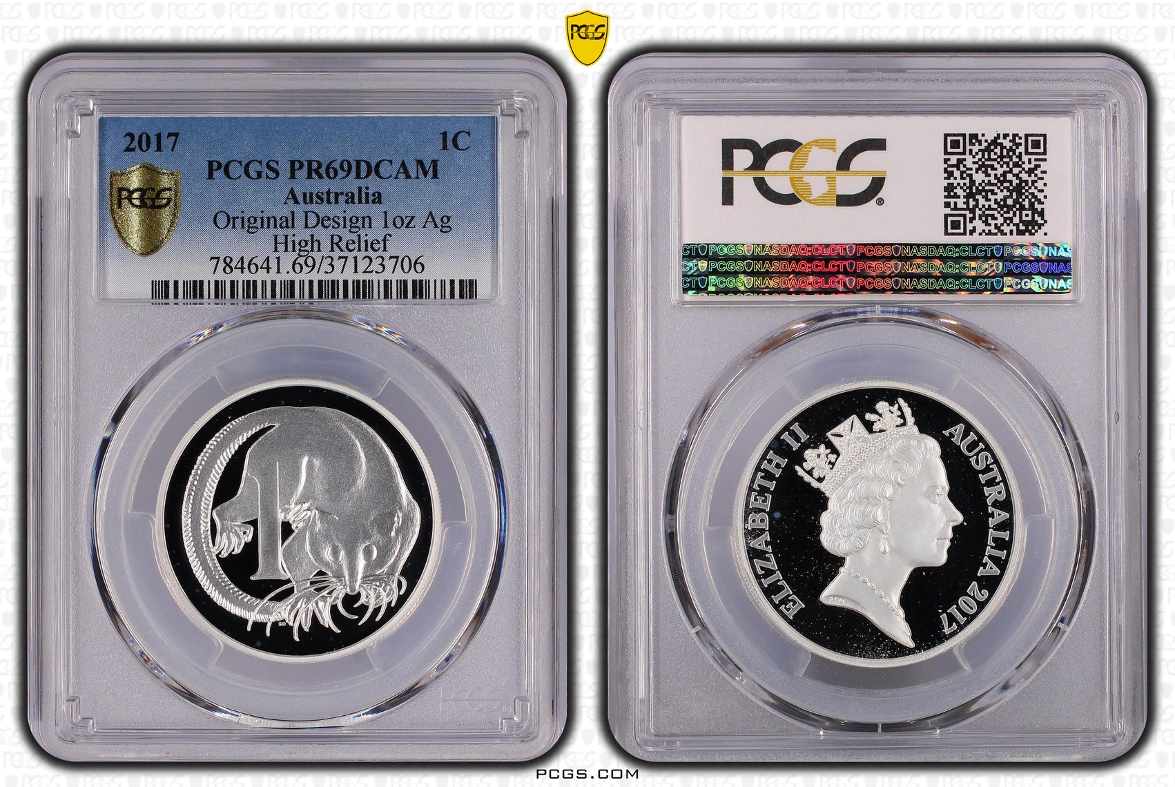 2017 Australia One Cent, 1c Silver Original Design 1oz Ag High Relief PCGS - PR69DCAM POP 2/0 -706