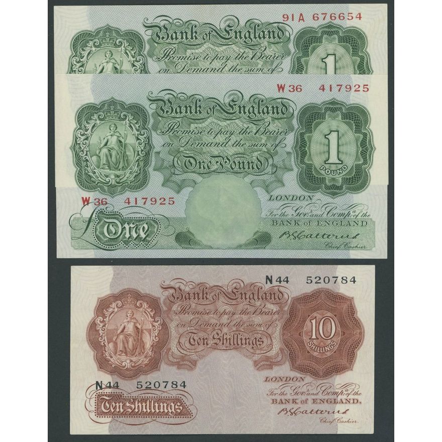 Bank of England, B. G. Catterns, [3 notes] 10/- Shillings, £1, ND (1930 ...